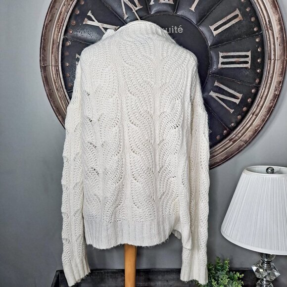 J Crew Pointelle Cable Mock Neck Sweater Creamy White Large Super Soft - Picture 5 of 10